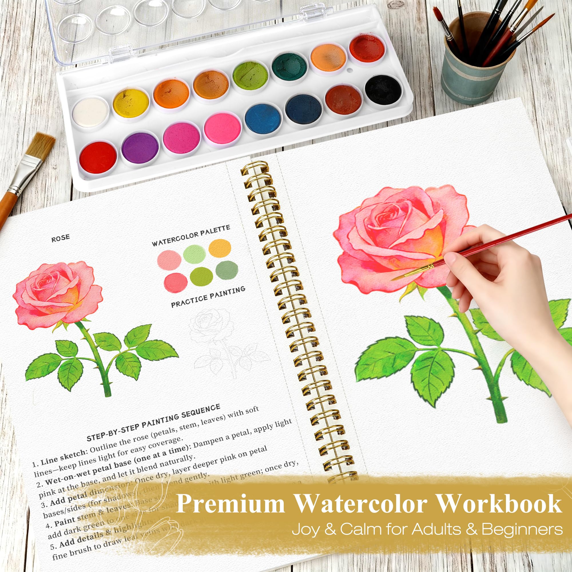 Watercolor Workbook for Beginners - Floral Painting Kit -2