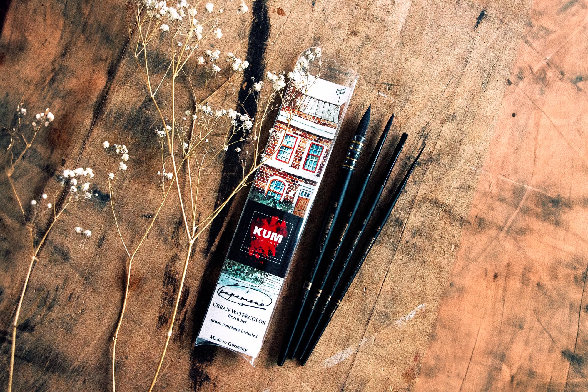 KUM 5146916 - Pinselset 4-teilig, Künstlerpinsel für Aquarellmalerei, Urban Watercolor Brush Set, Schwarz | Künstlerisches Brush Set für Aquarellmalerei, Watercolor und Urban Sketching