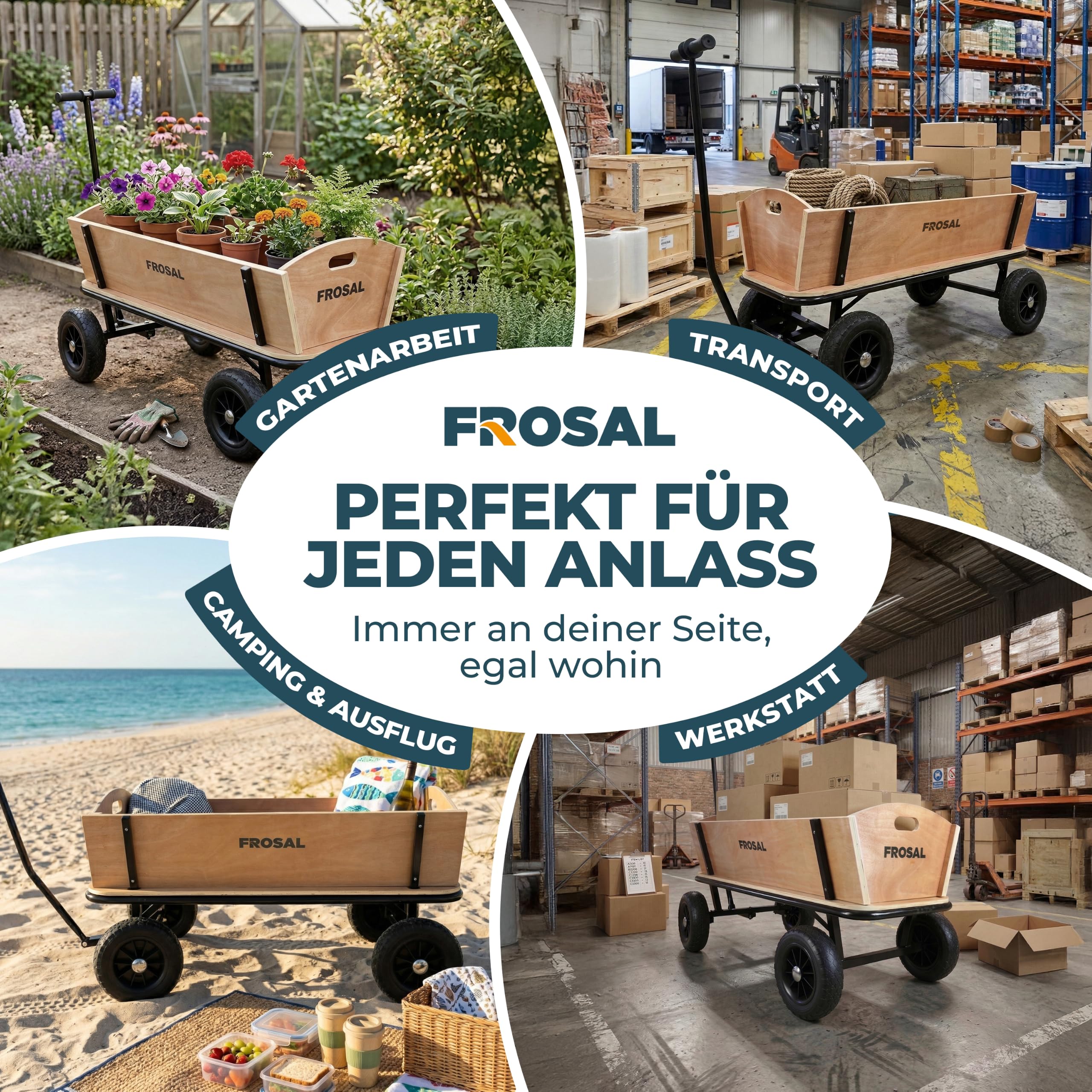 FROSAL Bollerwagen Jörn Handwagen XXL Leiterwagen Transportwagen groß aus Holz