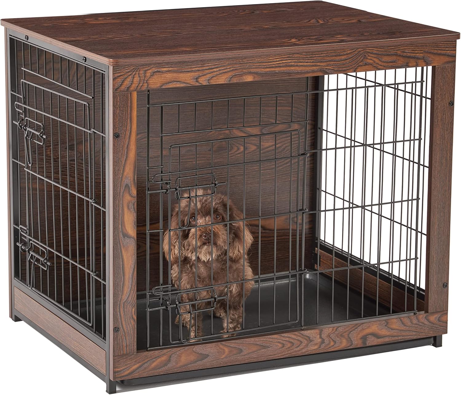 Wooden Dog Crate Furniture with Tray, Double Doors Dog Crate End Table, Dog Kennels Indoor Furniture Style, Pet Crate Table for Small to…