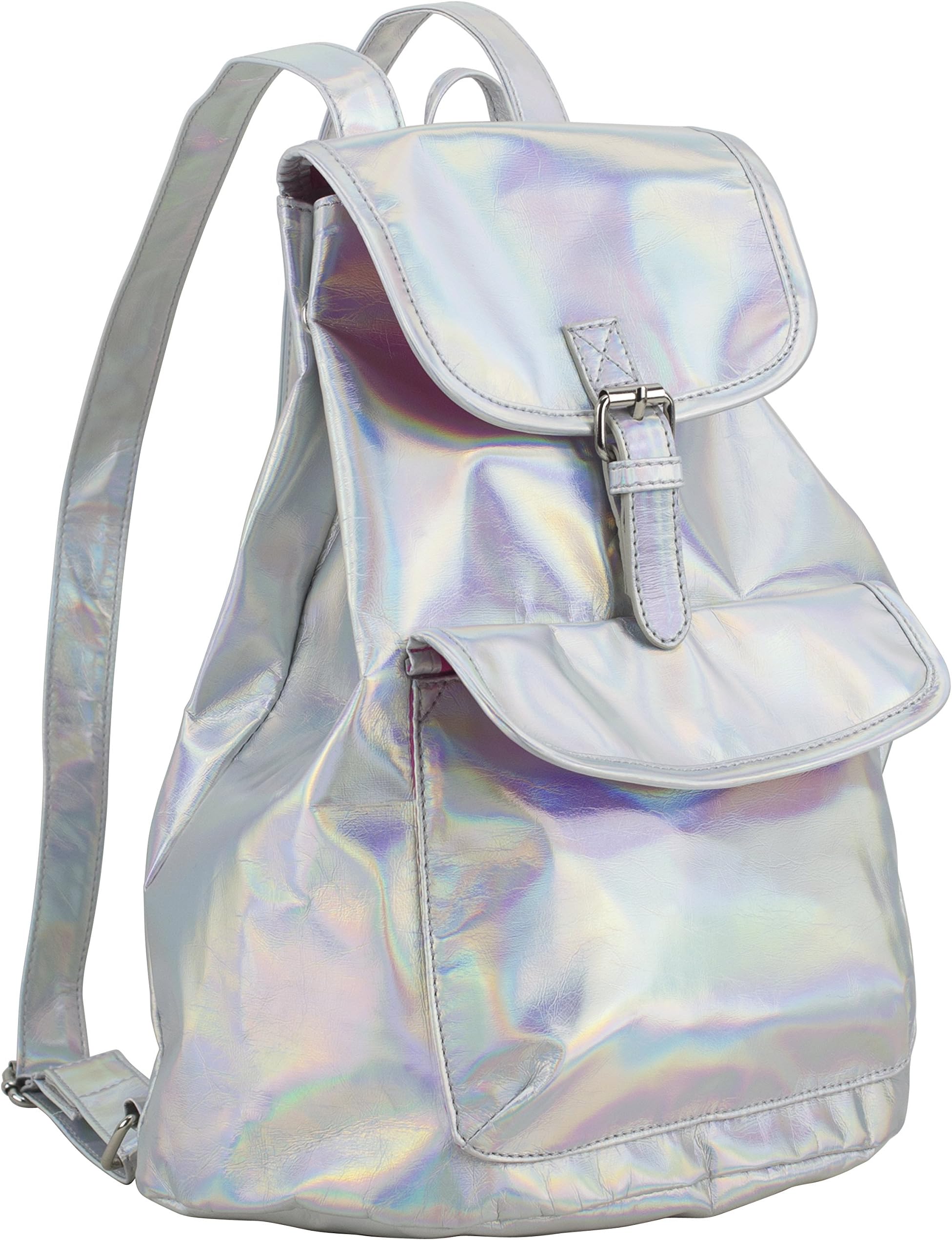 BJX Iridescent Reflective Luminous Holographic Flap Daypack Rusksack Bag Backpack, Shiny Silver