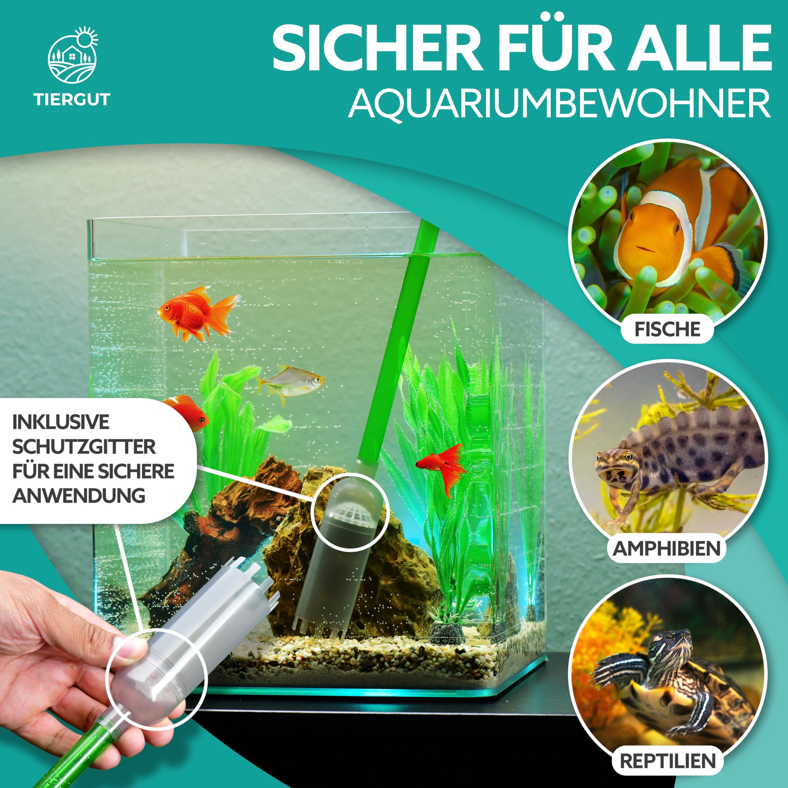 Mulmsauger Aquarium [9-teilig] - 3-in-1 Sauger für Boden-Reinigung, Wasserwechsel & Scheiben-Pflege - Komplett-Set inkl. XXL-Schlauch & Zubehör