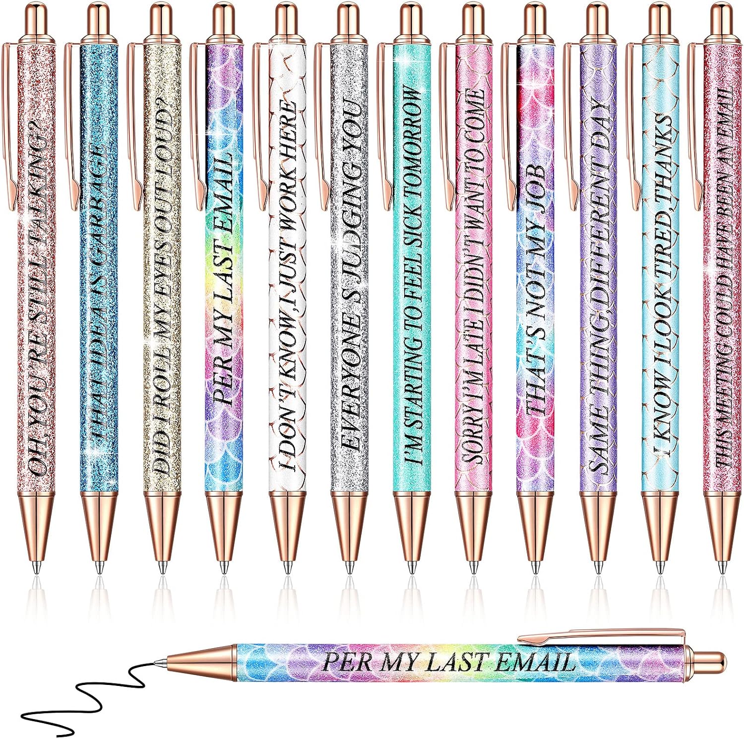 Glenmal 12 Pcs Funny Pens for Adults Glitter Ballpoint Pen, Office Negative