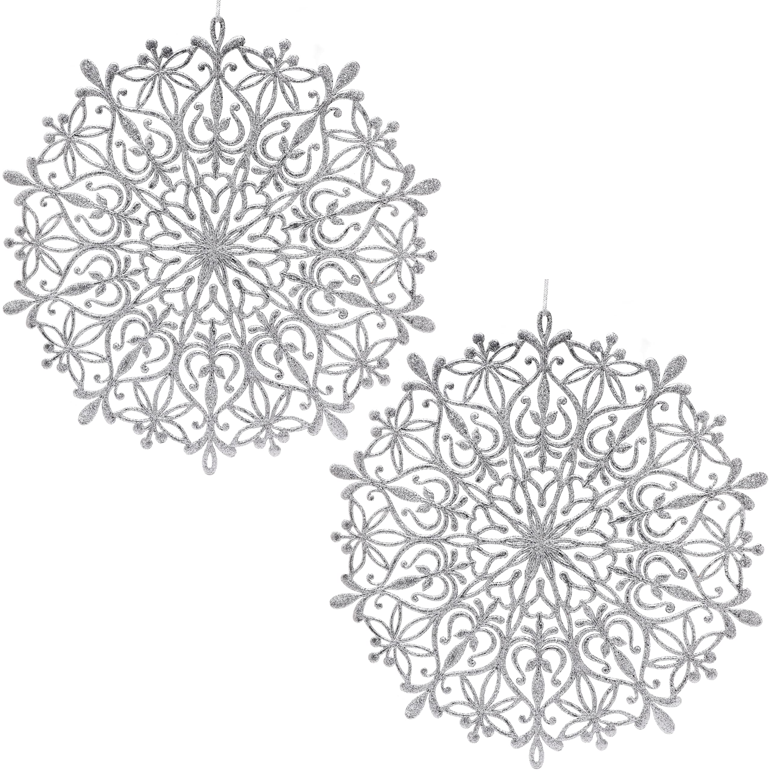 Toyland® Pack of 2-39cm Silver Glitter Snowflake Pendant Christmas Decoration