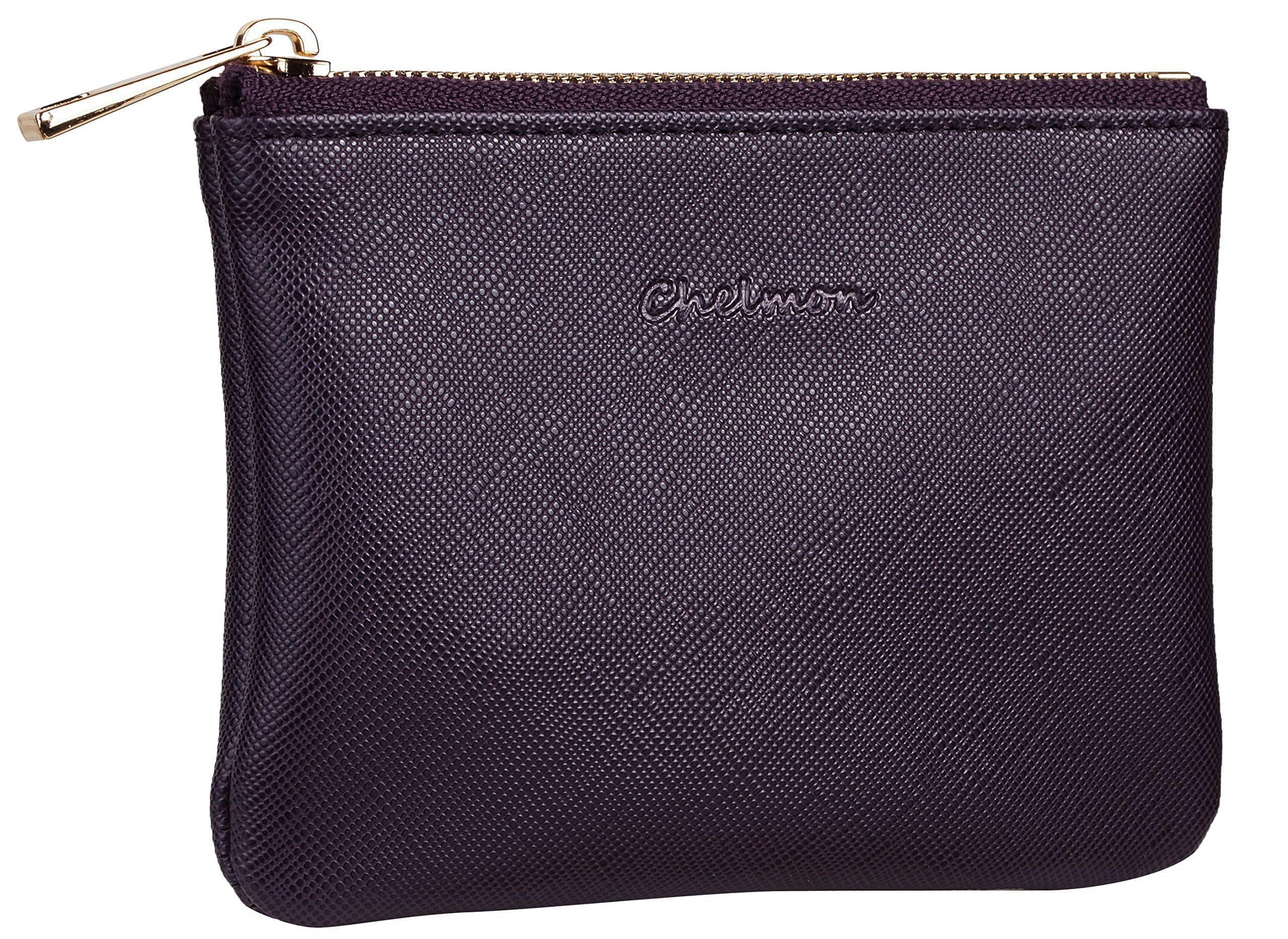 Chelmon Vegan Leather Coin Purse Pouch Change Purse With Zipper For Men Women (CH Steel Purple)