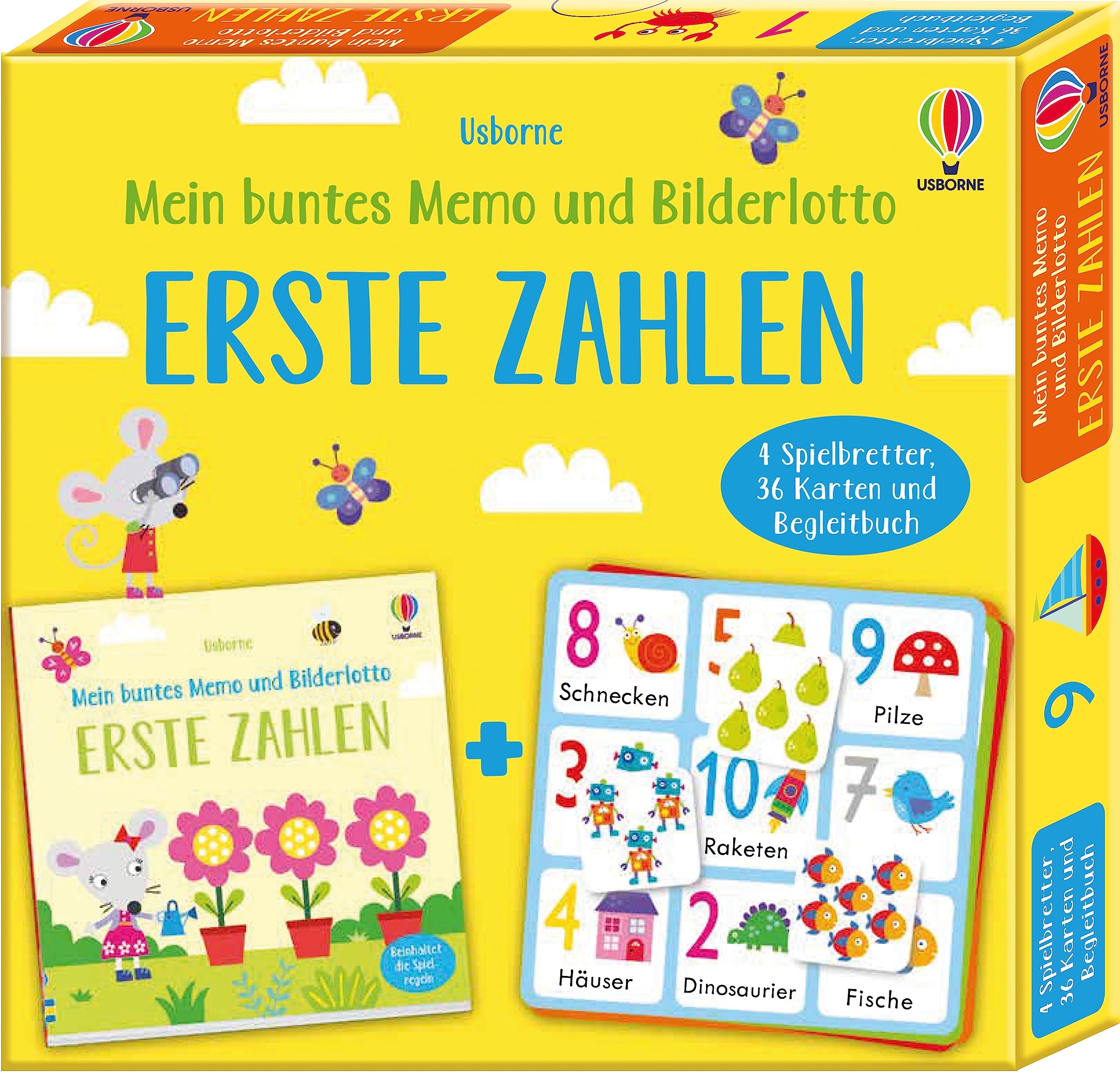 Mein buntes Memo und Bilderlotto: Erste Zahlen: Set mit 4 Spielbrettern, 36 Karten und Begleitbuch – ab 3 Jahren (Usborne Memo-und-Bilderlotto-Reihe)