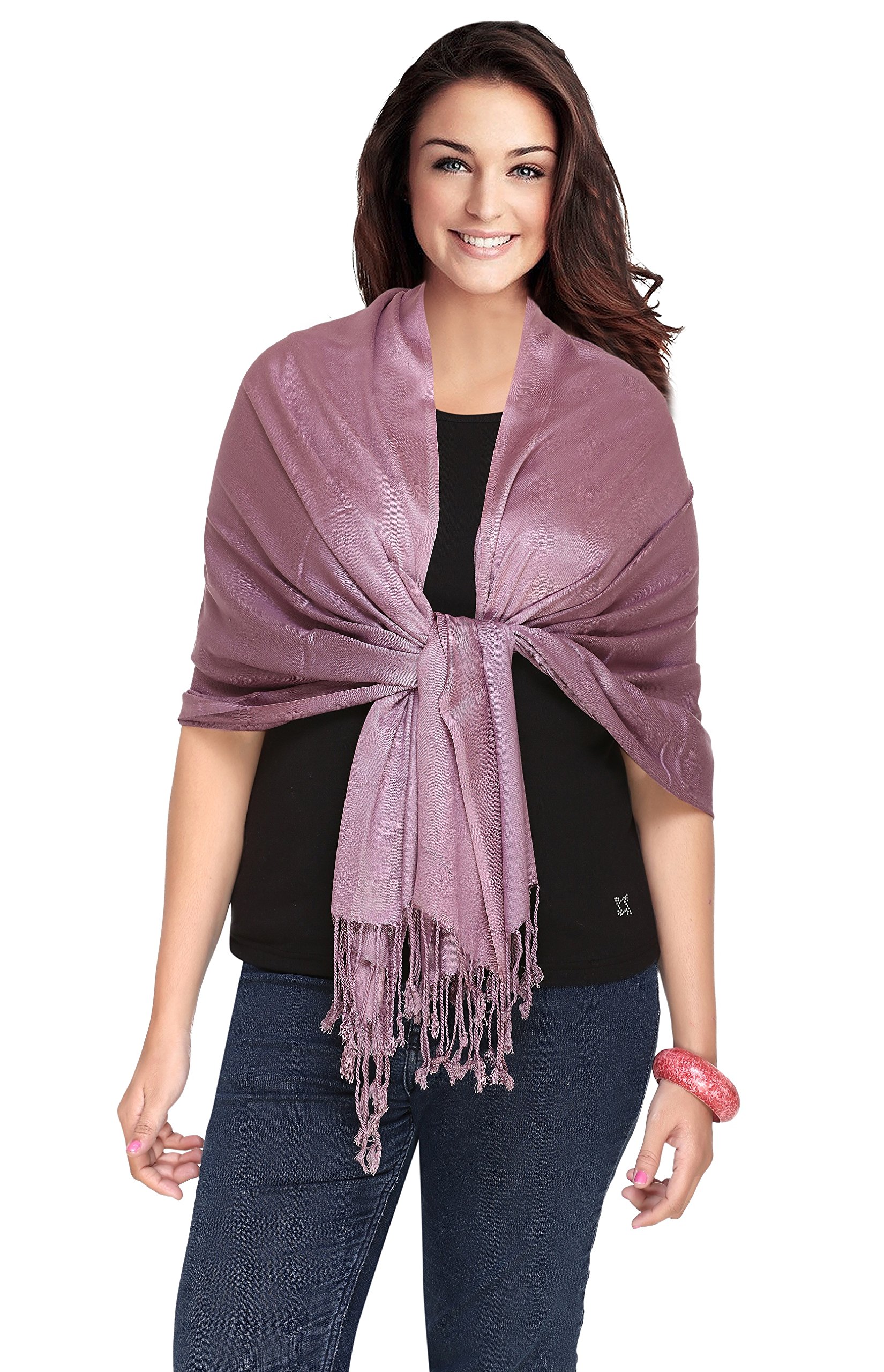 World Of Shawls Women's Lavender Plain Pashmina Scarf Hijab Shawl Stole Wrap (Lavender)