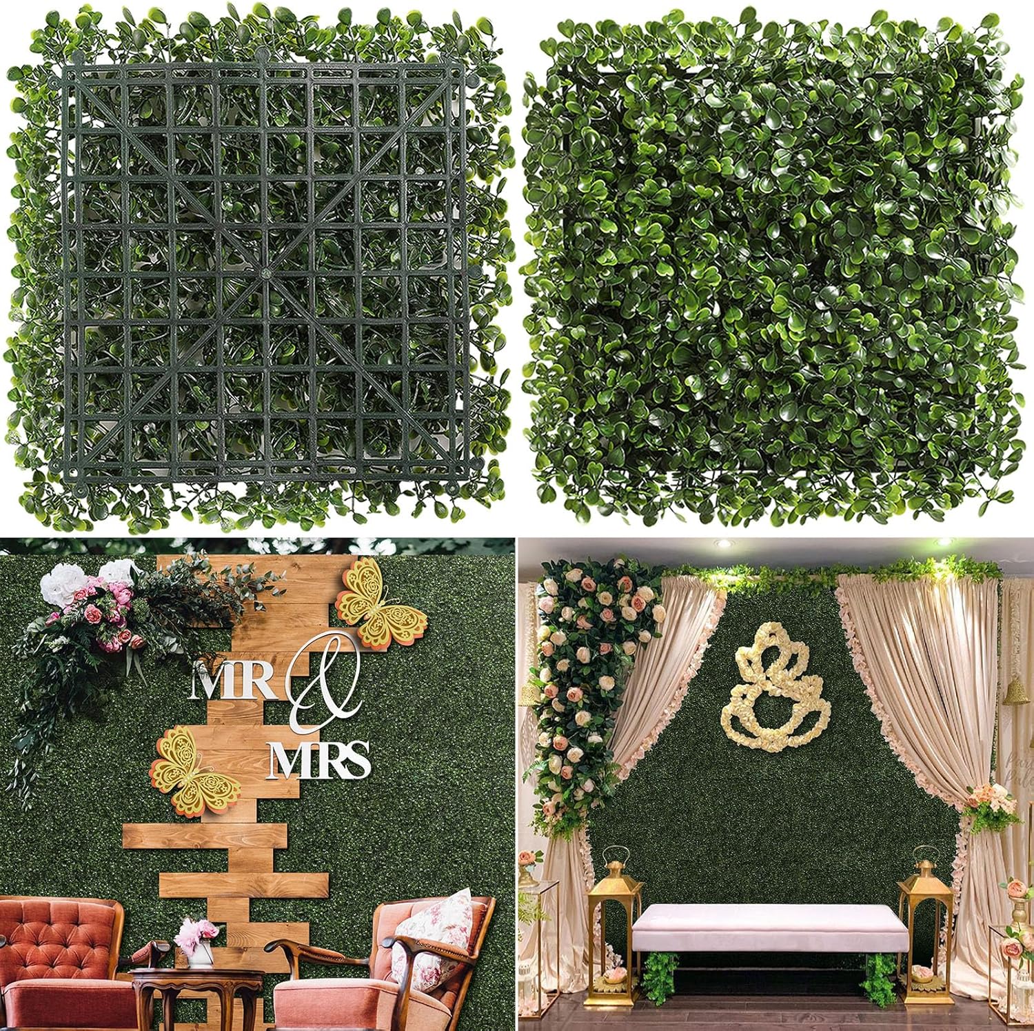 Luyue 12PCS 10”×10” Boxwood Panels, Artificial Grass Wall Panels Fake Greenery Backdrop Wall Grass Backdrop Artificial Plant Walls for Outdoor Indoor Garden Fence Backyard