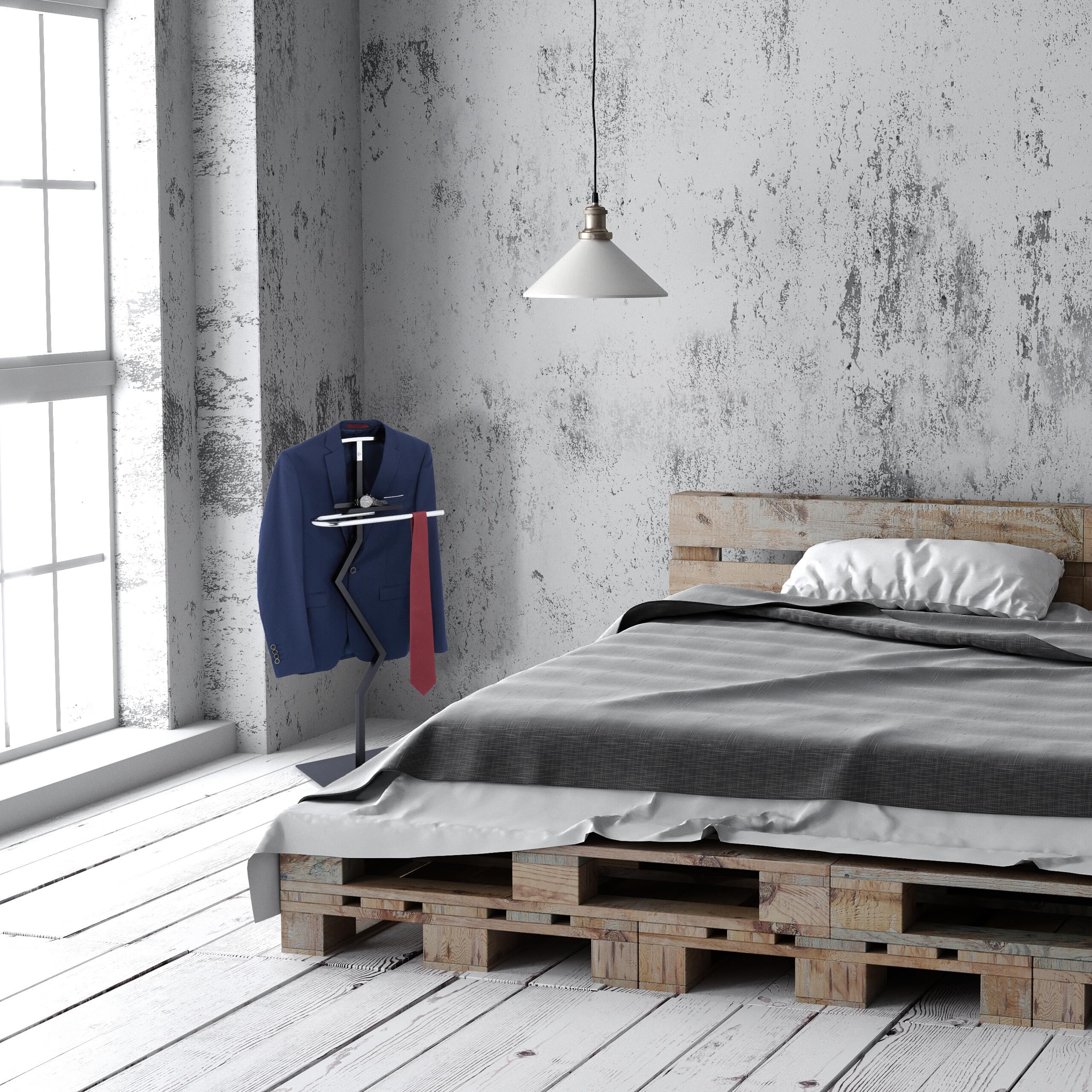 Relaxdays Servo Muto da Camera, Appendiabiti per Giacca e Pantalone, con Ripiano, 105x45,5x24 cm, Acciaio, Nero Argento