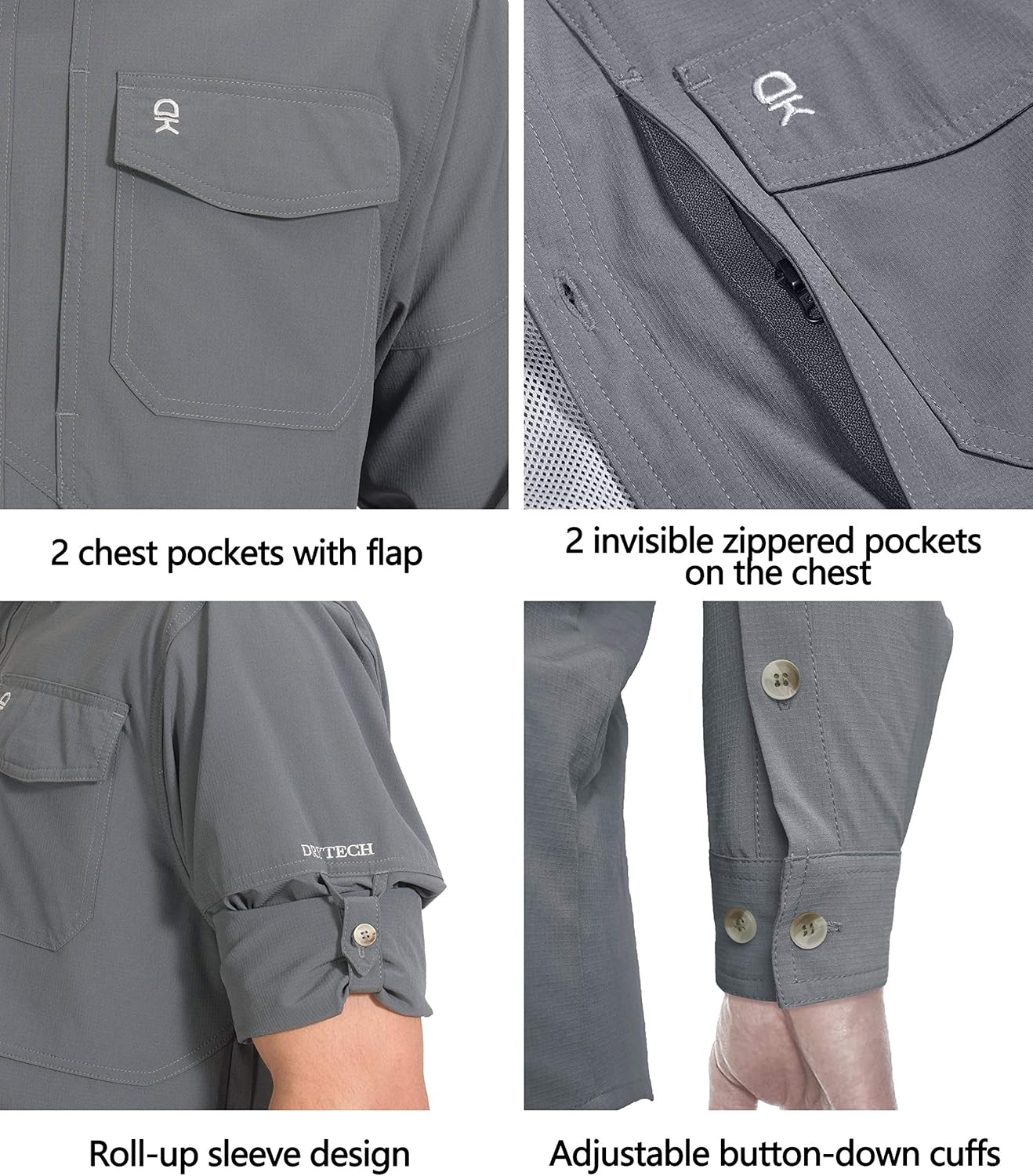 Little Donkey Andy Men's Quick-Dry Stretch Long Sleeve Shirt for Hiking, Travel Gray Size S - Image 4