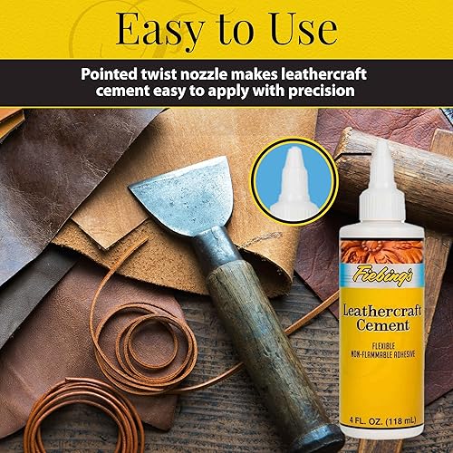 Miniatura 3 de Fiebing's Leathercraft Cemento – Adhesivo de pegamento para cuero de 4 onzas – Secado rápido, de alta resistencia, flexible, permanente