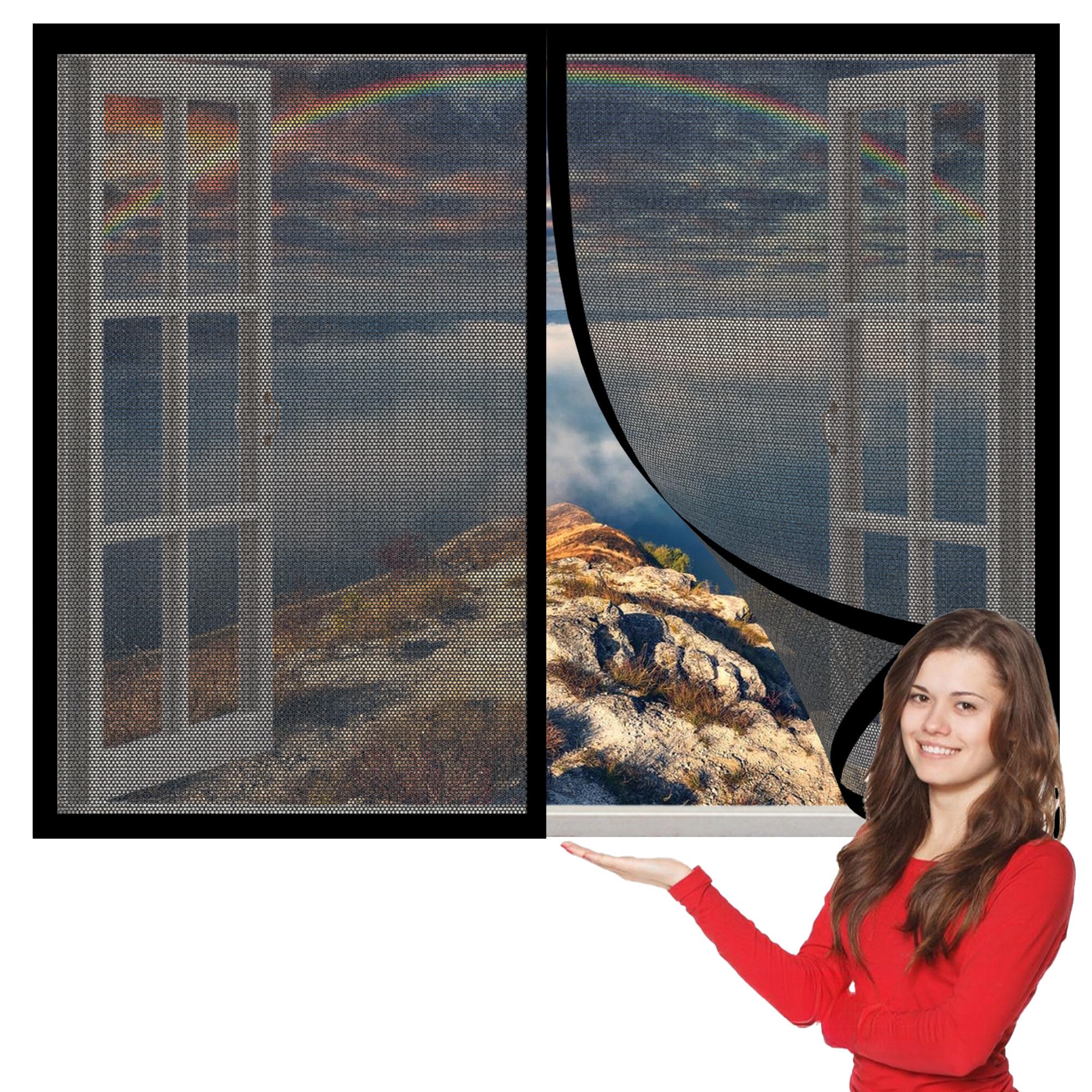 Fliegengitter Fenster Magnete 215 x 200 cm Insektenschutz Fliegenschutz Fenster Mückengitter Ohne Bohren Auto Schließen Faltbar für Terrasse Schlafzimmer Usw., Schwarz