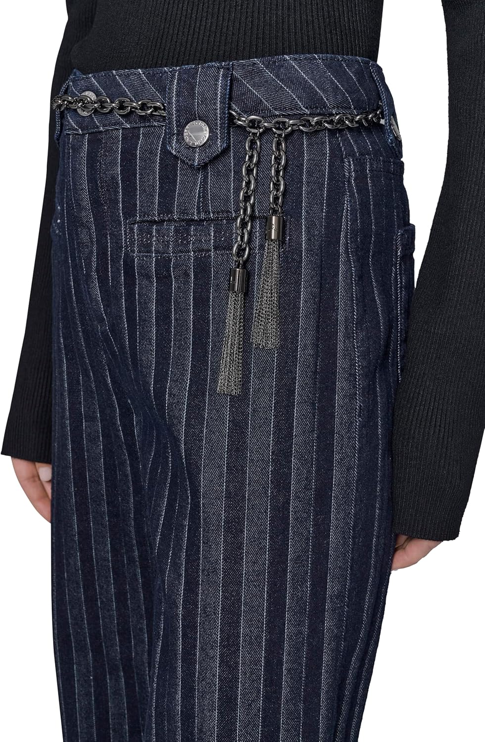 KARL LAGERFELD Womens Wide Leg with Chain Belt Stripe Denim - Image 4