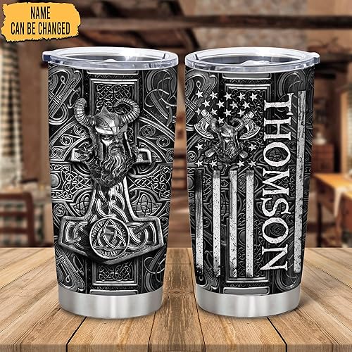 Vista 2 de Hyturtle Vaso vikingo personalizado de acero inoxidable celta de los Vikings Celta, taza de viaje para café con tapa, 20 onzas, 30 ° Nombre Viking 4