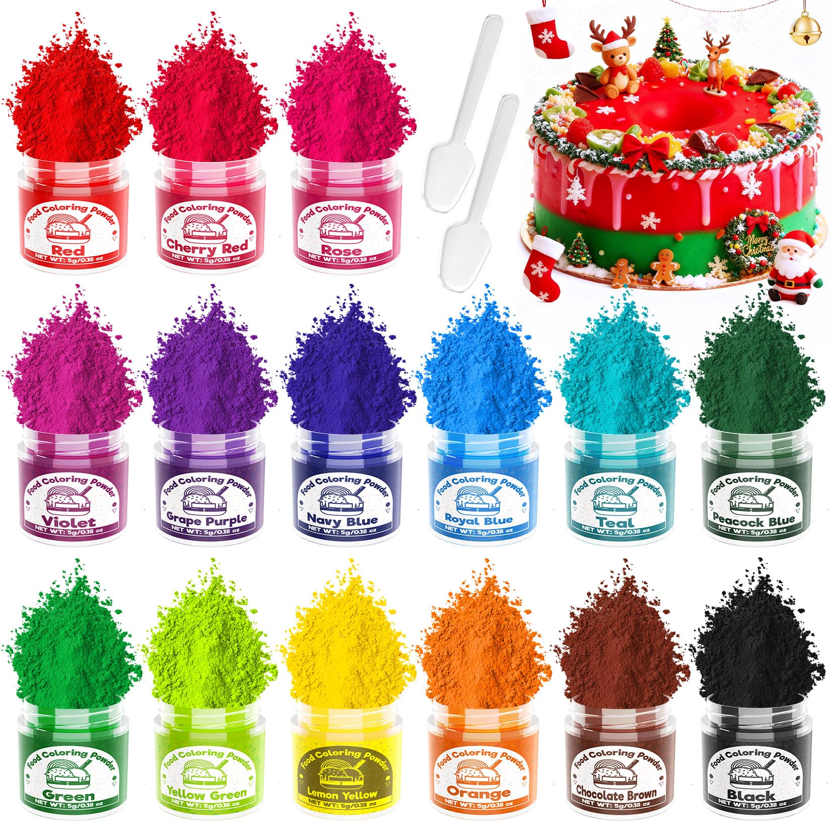 Food Coloring Powder - 15 Bright Colors Flavorless Food Dye, High Concentrated Upgraded Food Coloring for Icing, Baking, Cake Decorating, Cooking, Frosting - 5g/bottle