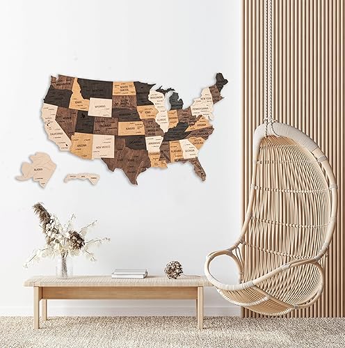 Miniatura 2 de WOODWAYCRAFT - Rastreador de viaje de madera con mapa de Estados Unidos, arte de pared rústico 3D de Estados Unidos, decoración de mapa de madera