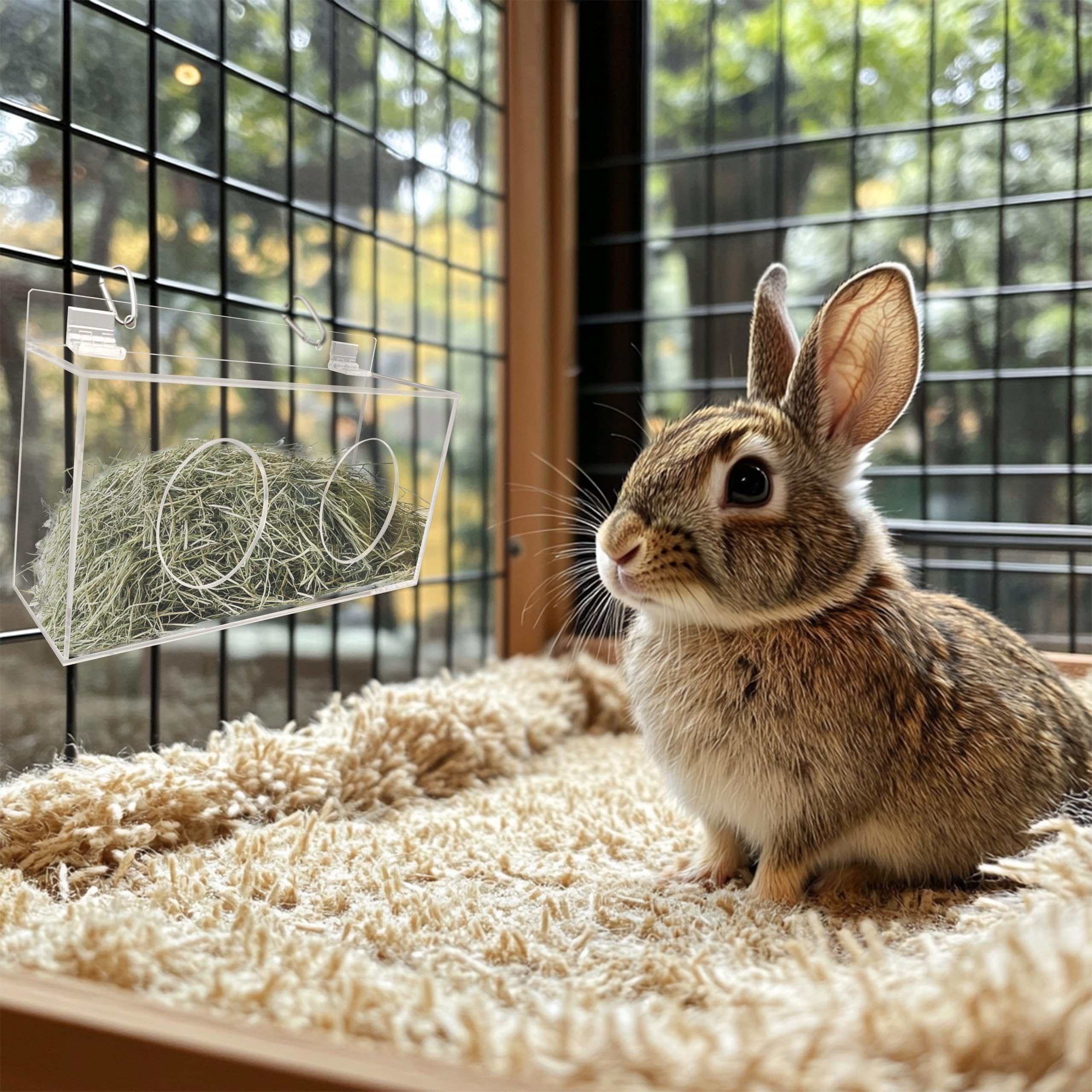 Xymoso Acrylic Rabbit Hay Feeder with Lid,Guinea Pig Hay Rack Holder Chinchilla Cage Accessories for Rabbits Guinea Pigs Bunny - image 8