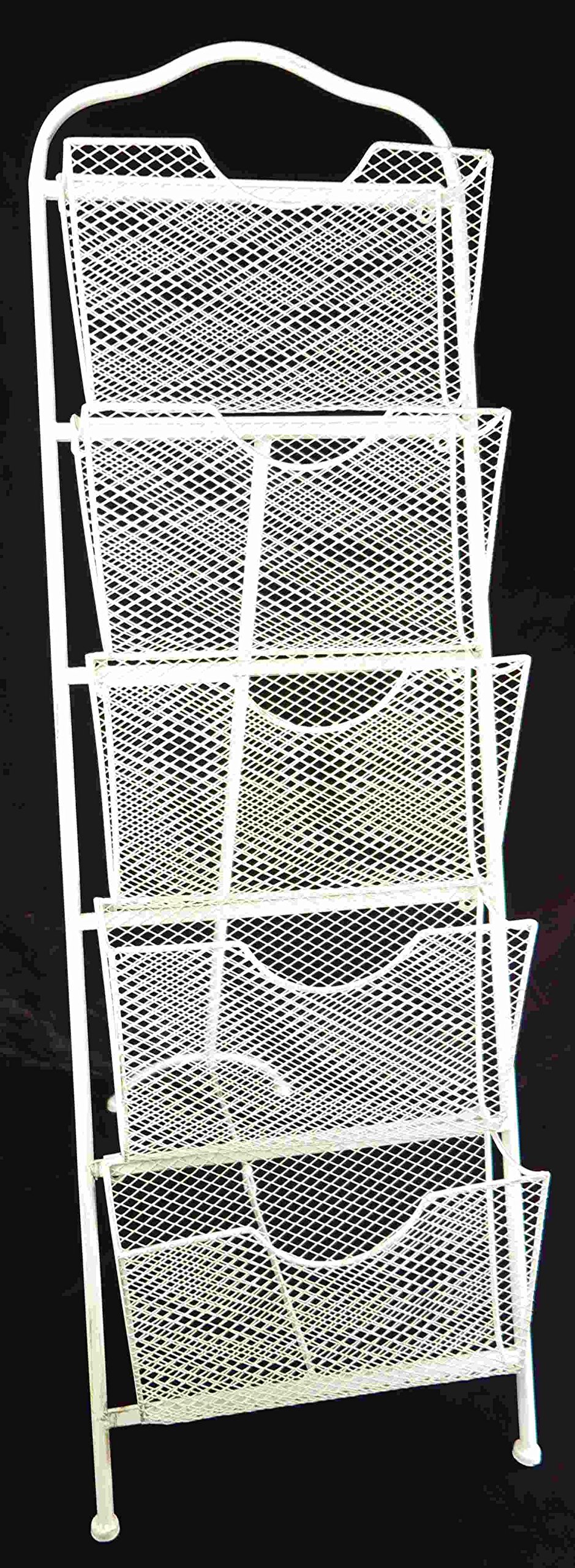 Clever-Deko Magazine Rack with 5 Compartments Wrought Iron White