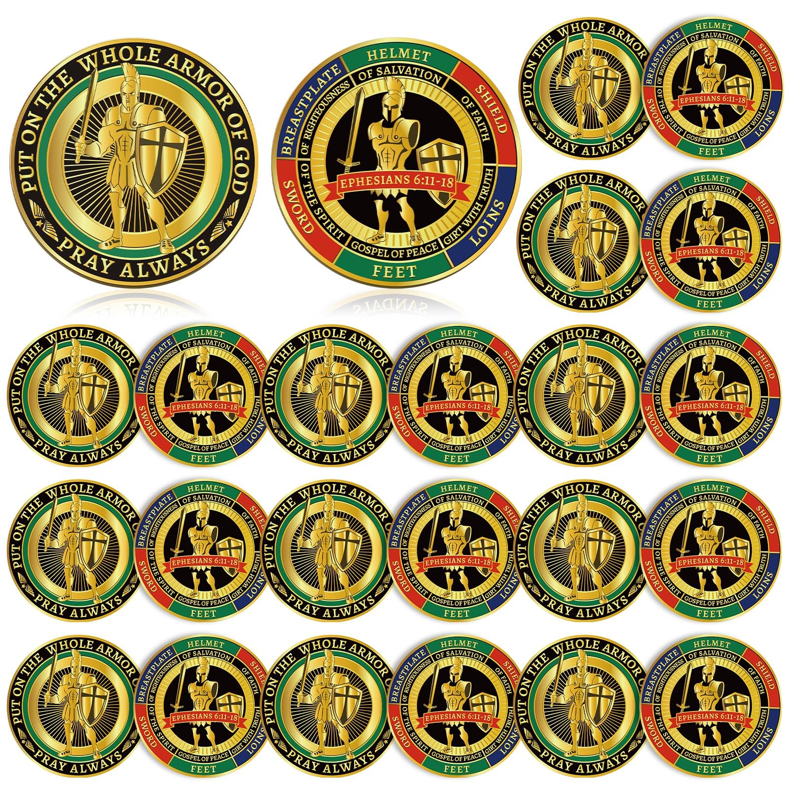 Nosiny 20 Pcs Armor of God Coins Metal Christian Challenge Coins for Religious Prayer Collector Christian Church School Party Commemorative Gifts(
