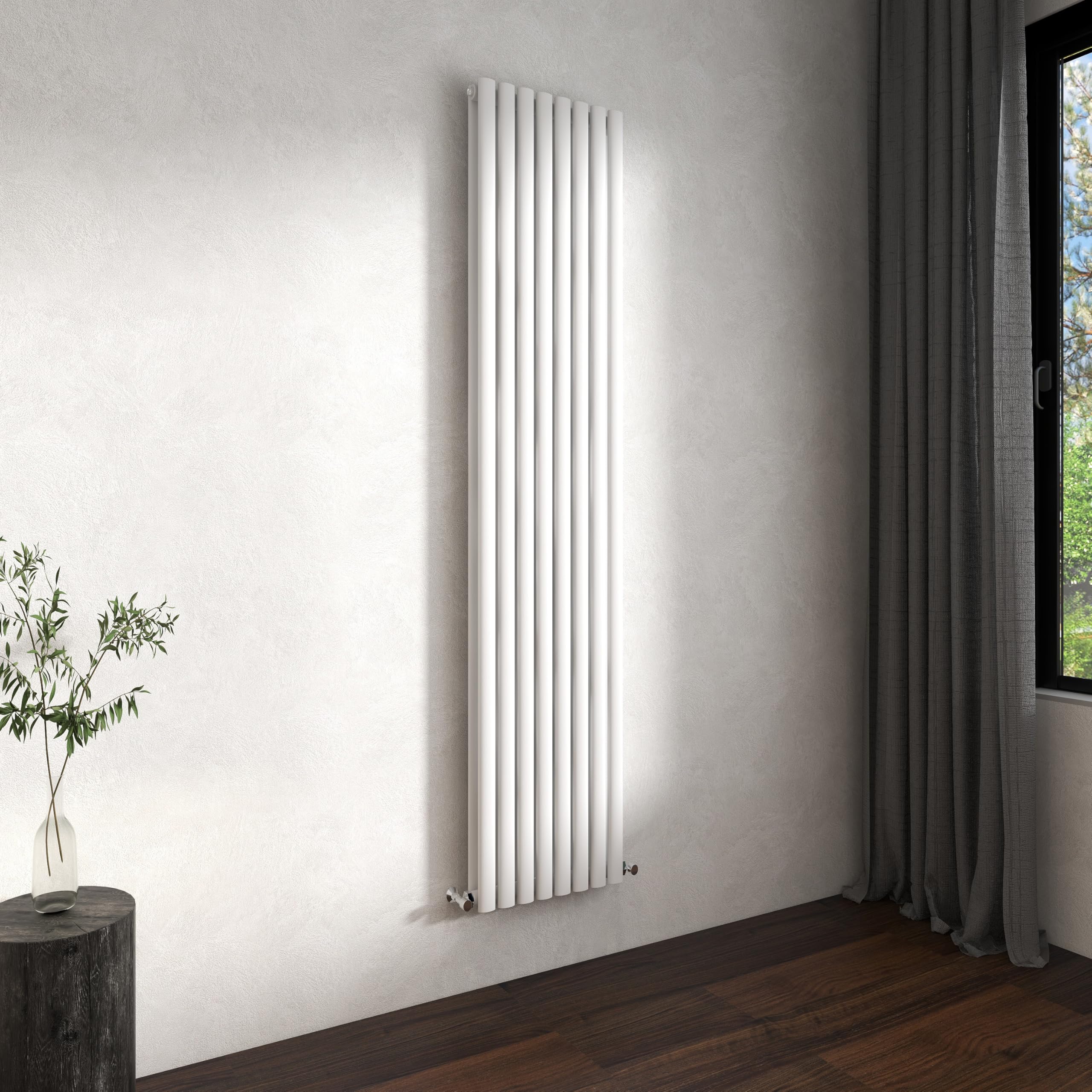 Traditional Vertical Oval Column Radiator, 1800x472mm Gloss White Modern Heating Radiators, Double Panel Wall Mounted Heater Rads, Perfect for UK Hallway, Living Room Central Heating,Tall Radiator