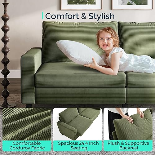 Miniatura 7 de LINSY Sofá biplaza de 79 pulgadas, sofá de pana con asiento profundo ajustable y cojín de resorte, cómodos y modernos sofás pequeños para espacios