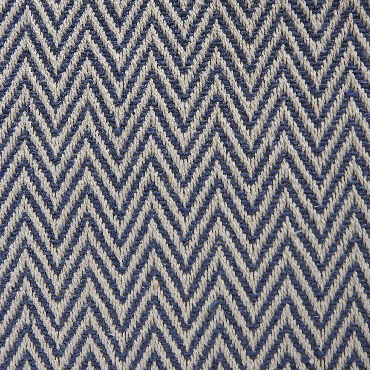French Blue Chevron Cotton Table Runner with Fringe 15x72
