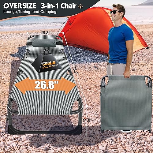 Miniatura 6 de MOPHOTO Tumbona plegable de 5 posiciones, cuna plegable, tumbona de patio resistente para exteriores, junto a la piscina, playa, césped, camping