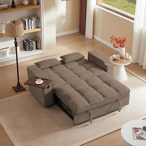 Miniatura 2 de Sofá cama convertible de 65 pulgadas con respaldo ajustable, diván, mesa auxiliar y puertos USBTipo-C, complemento elegante y funcional para