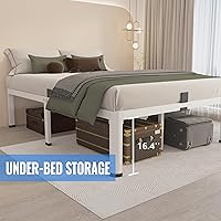 Vista 5 de MAF Marco de cama individual de 18 pulgadas, color blanco con patas de esquinas redondeadas, tope deslizante de colchón, no necesita somier, marco