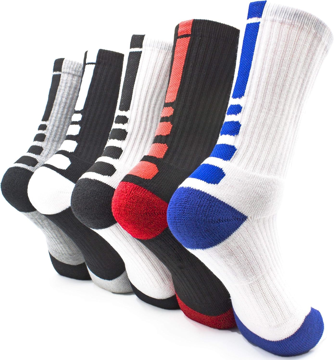 Basketball Socks 5 Pack Athletic Crew Socks Compression Sports Socks for Boy Girl Men Women,A1,Medium: Clothing