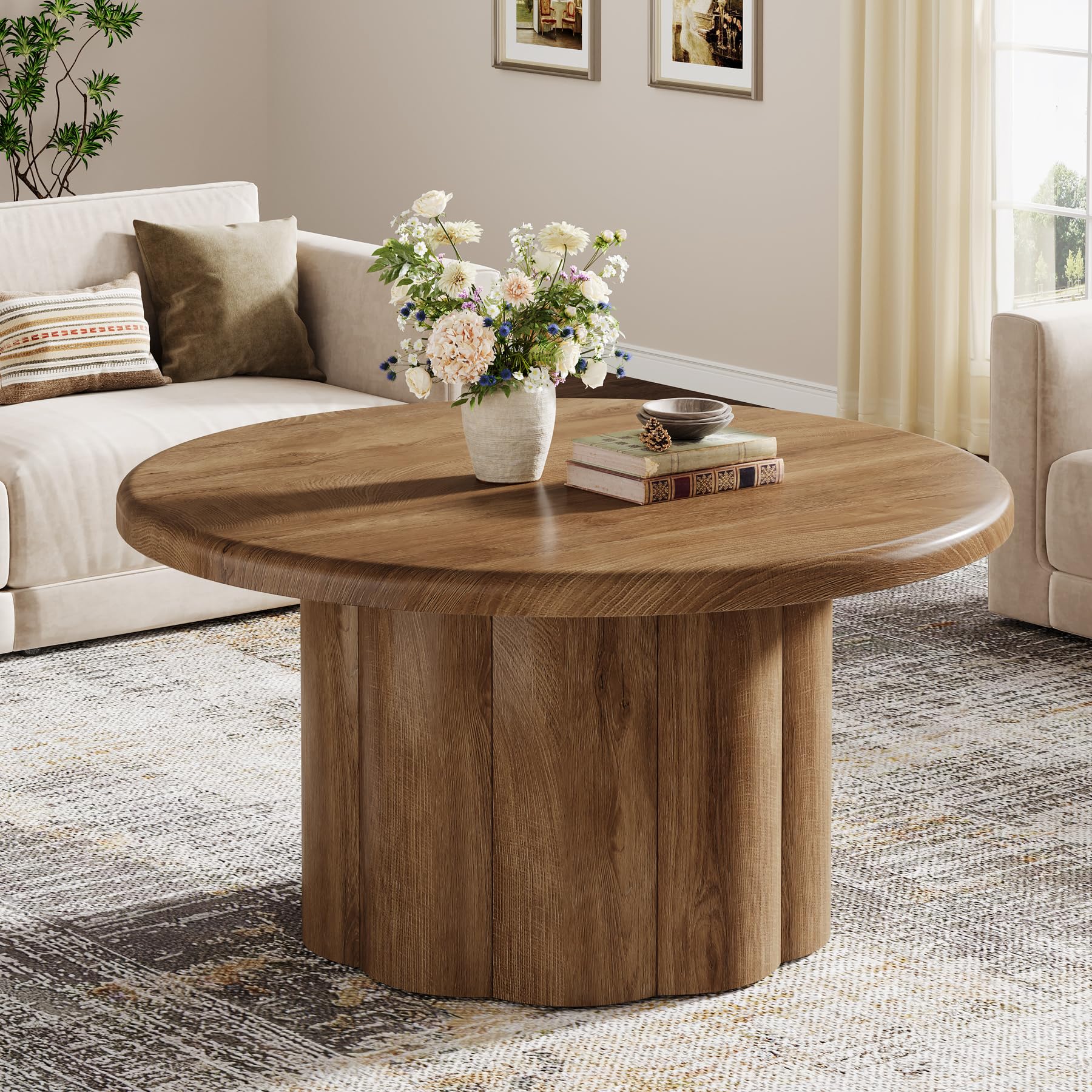 Tribesigns Mesa de centro redonda, 80 cm, mesa redonda de madera, moderno acento de madera, mesa central, sofá, mesa auxiliar para sala de estar, oficina en casa, marrón