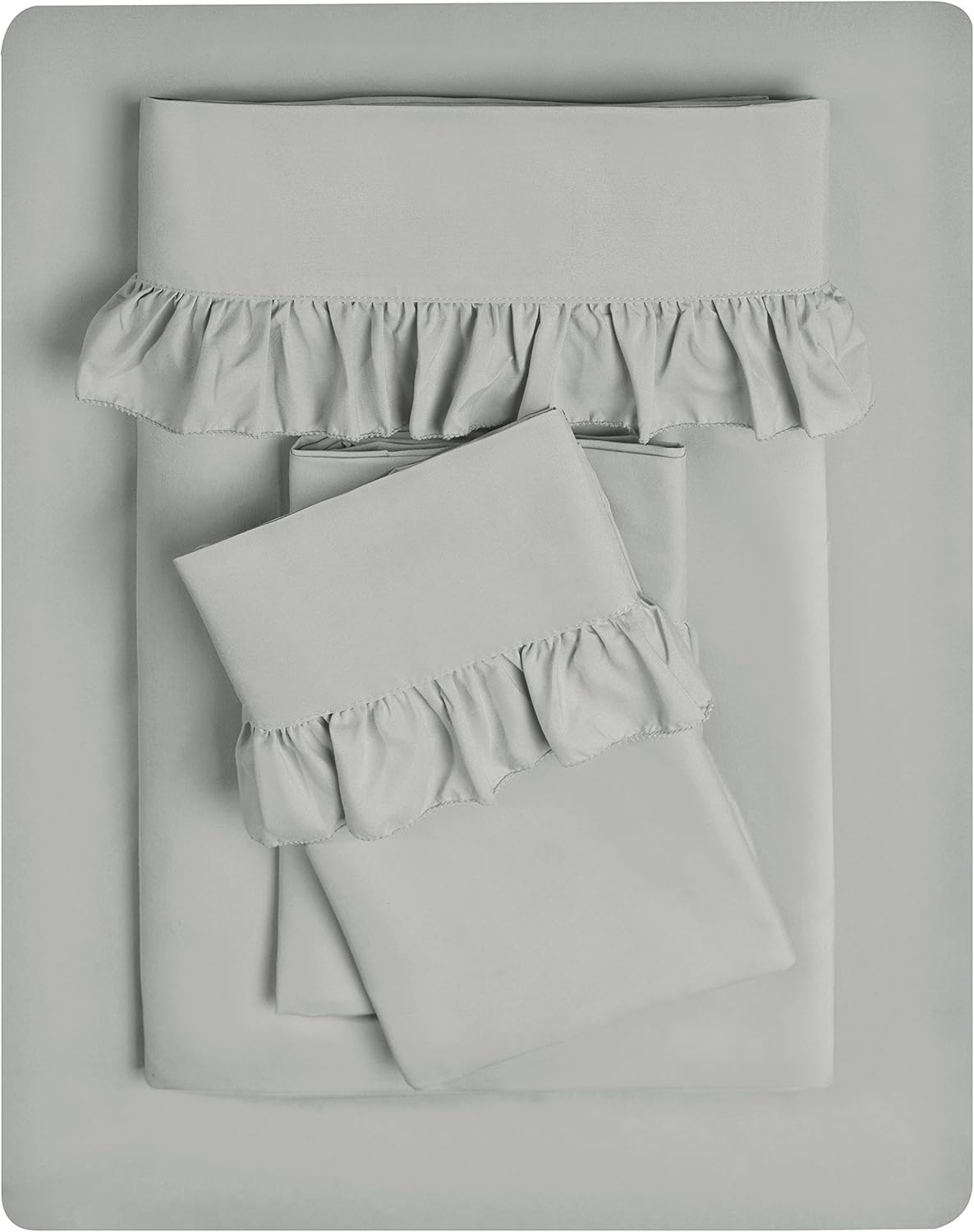Swift Home Ruffled Hem Microfiber 4-Piece Sheet Set, Double Brushed & Ultra-Soft, Wrinkle Resistant, Easy Fit, Durable – Grey, King, (109299-GRE-K)