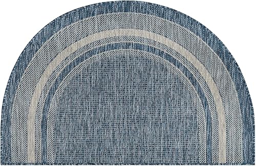 Vista 260 de Unique Loom - Colección Outdoor Border - Tapete para exteriores de borde suave - 5 pies 3 pulgadas x 8 pies, rectangular, azul/marfil azu/marfil