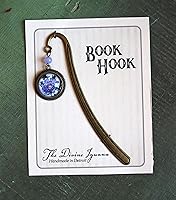 Vista 8 de Marcapáginas de latón con botón de Aster o solteros púrpura con cabujón de cristal de decoupage invertido