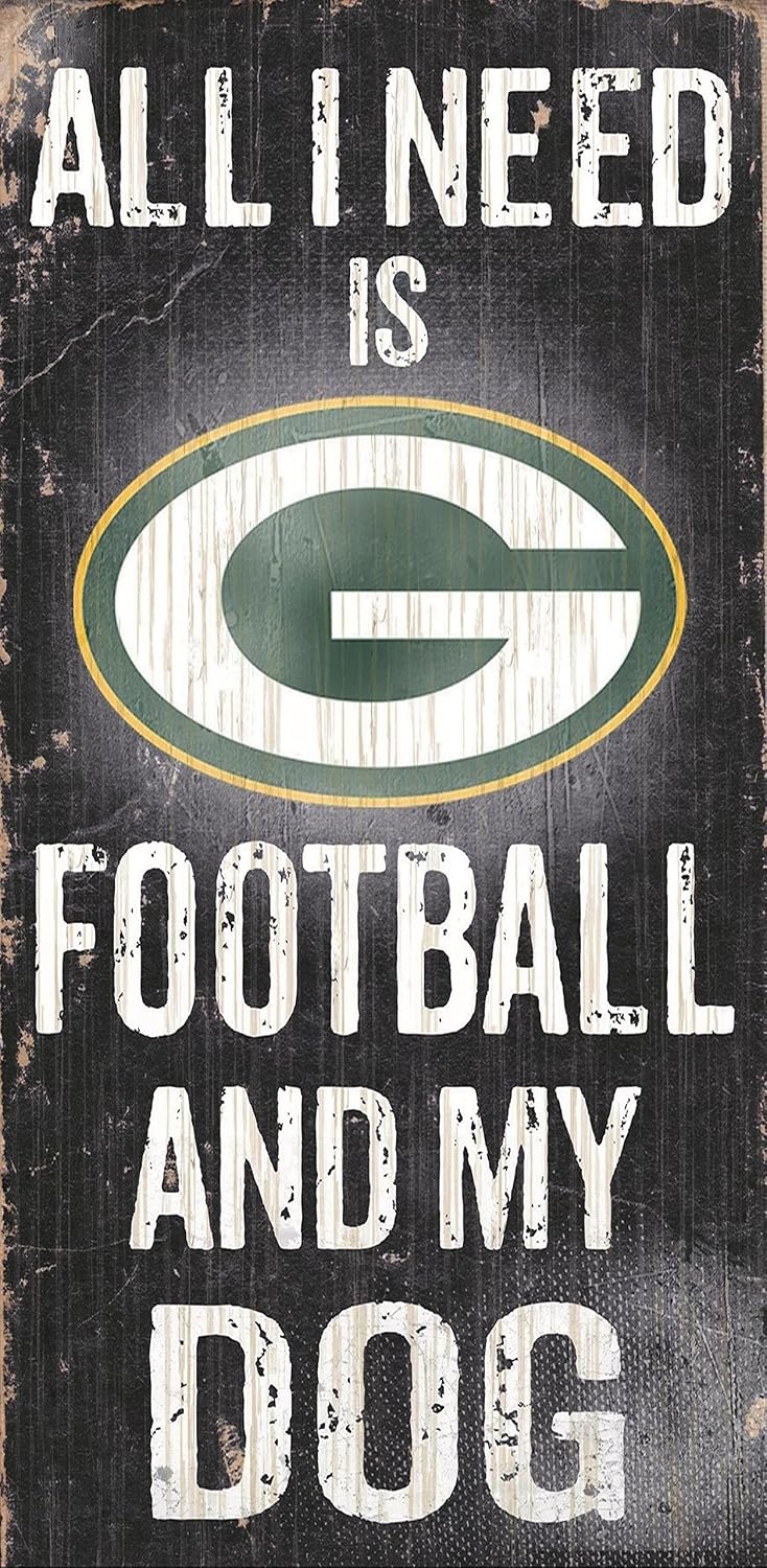 878460038648 Fan Creations - Green Bay Packers Wood Sign - Football and Dog 6x12, Navy, 6" x 12" (8.7846E+11)