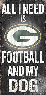 Fan Creations 878460038648 Green Bay Packers Wood Sign - Football and Dog 6x12, Navy, 6" x 12" (8.7846E+11)