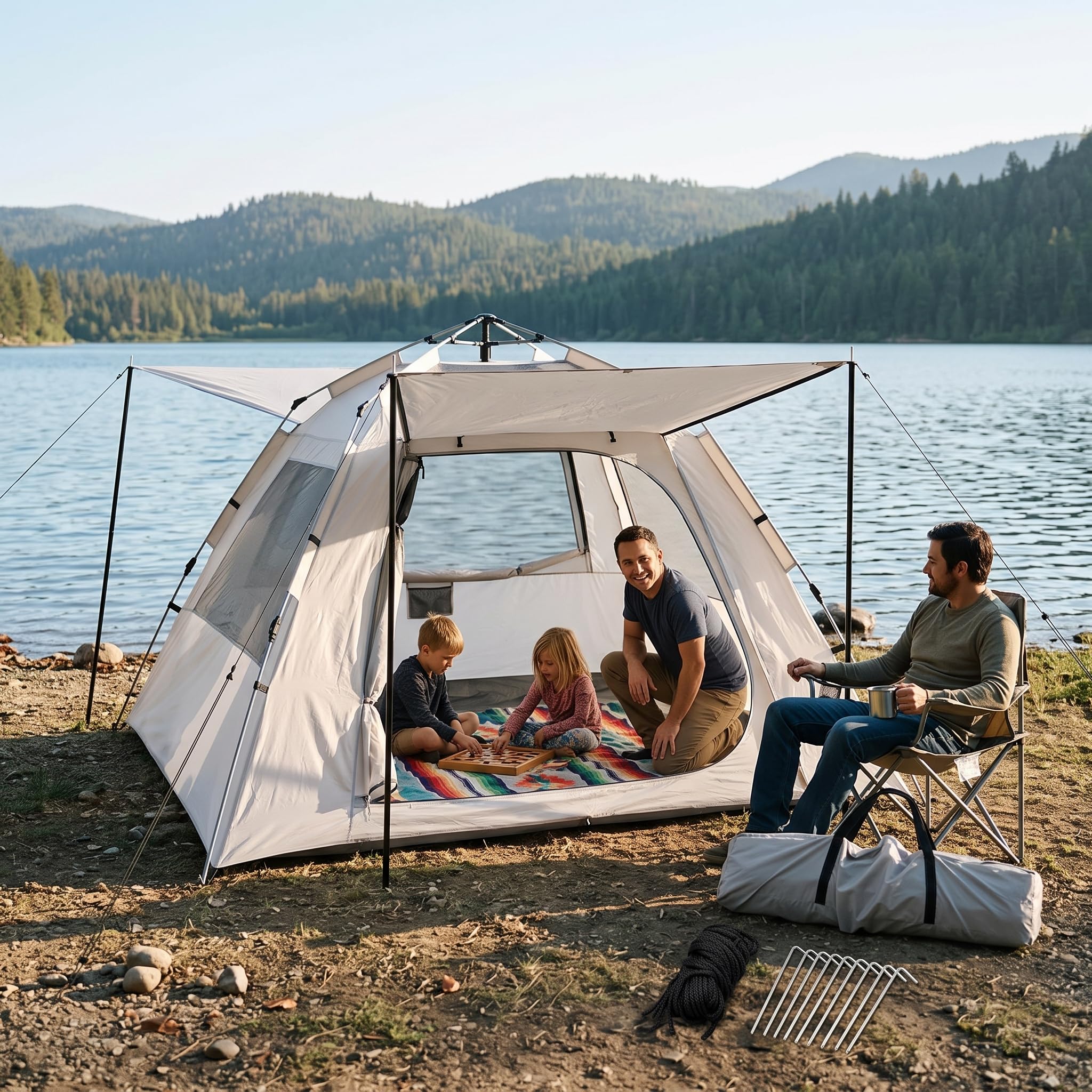 Refugio Camping Impermeable para 3-4, Montaje Rápido para Exteriores, para Campamento