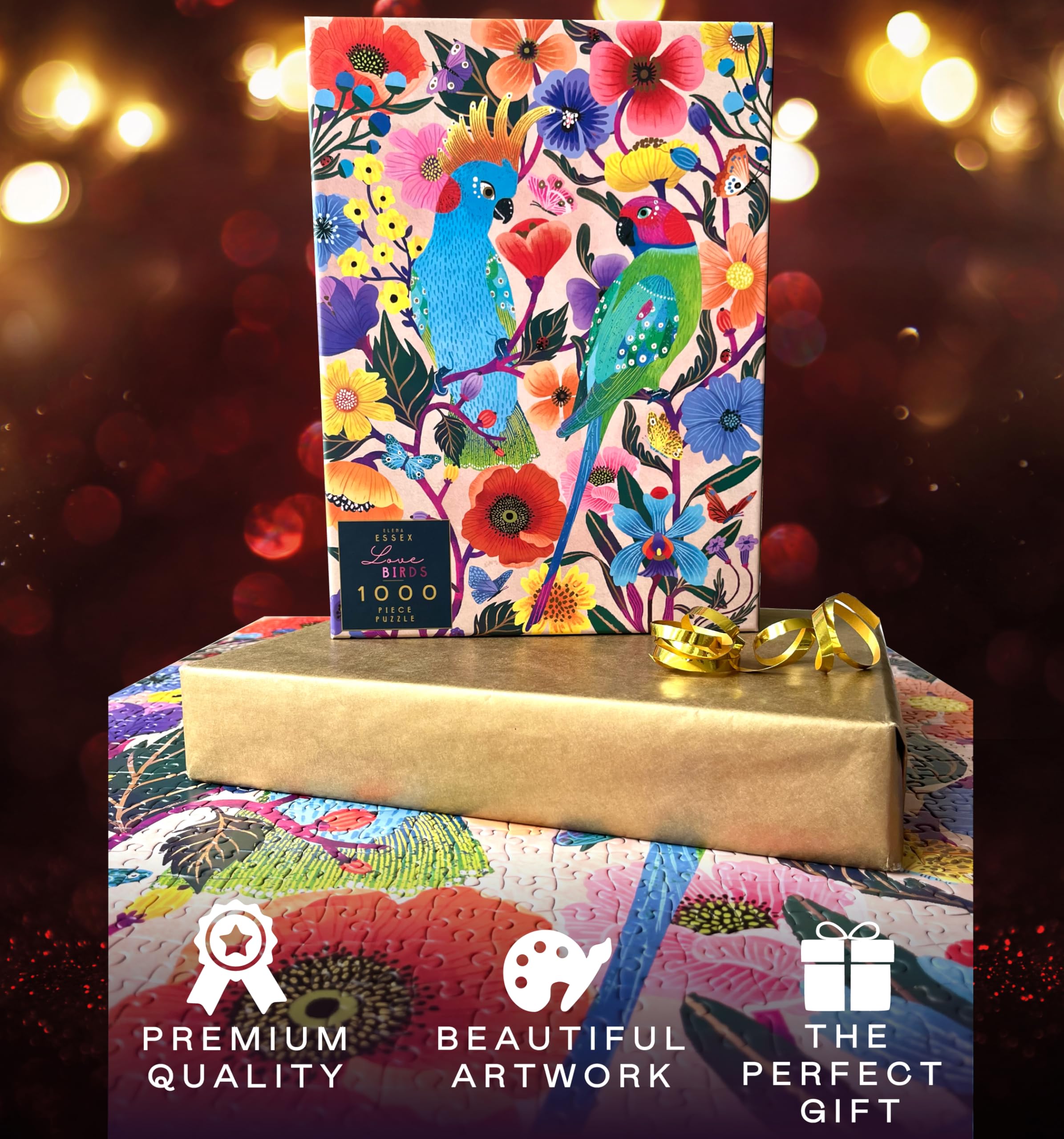 Elena Essex 1000 Piece Jigsaw Puzzle for Adults - Lovebirds With Colourful Art Butterfly and Bird Design - 70x50cm - Image 4