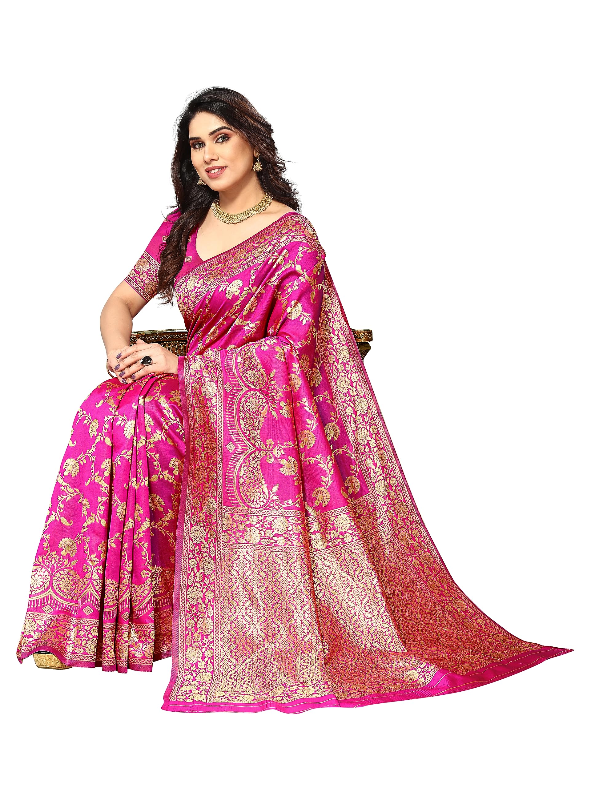 Sidhidata Kanjivaram Banarasi Sari en soie jacquard avec chemisier pour femme (taille unique)