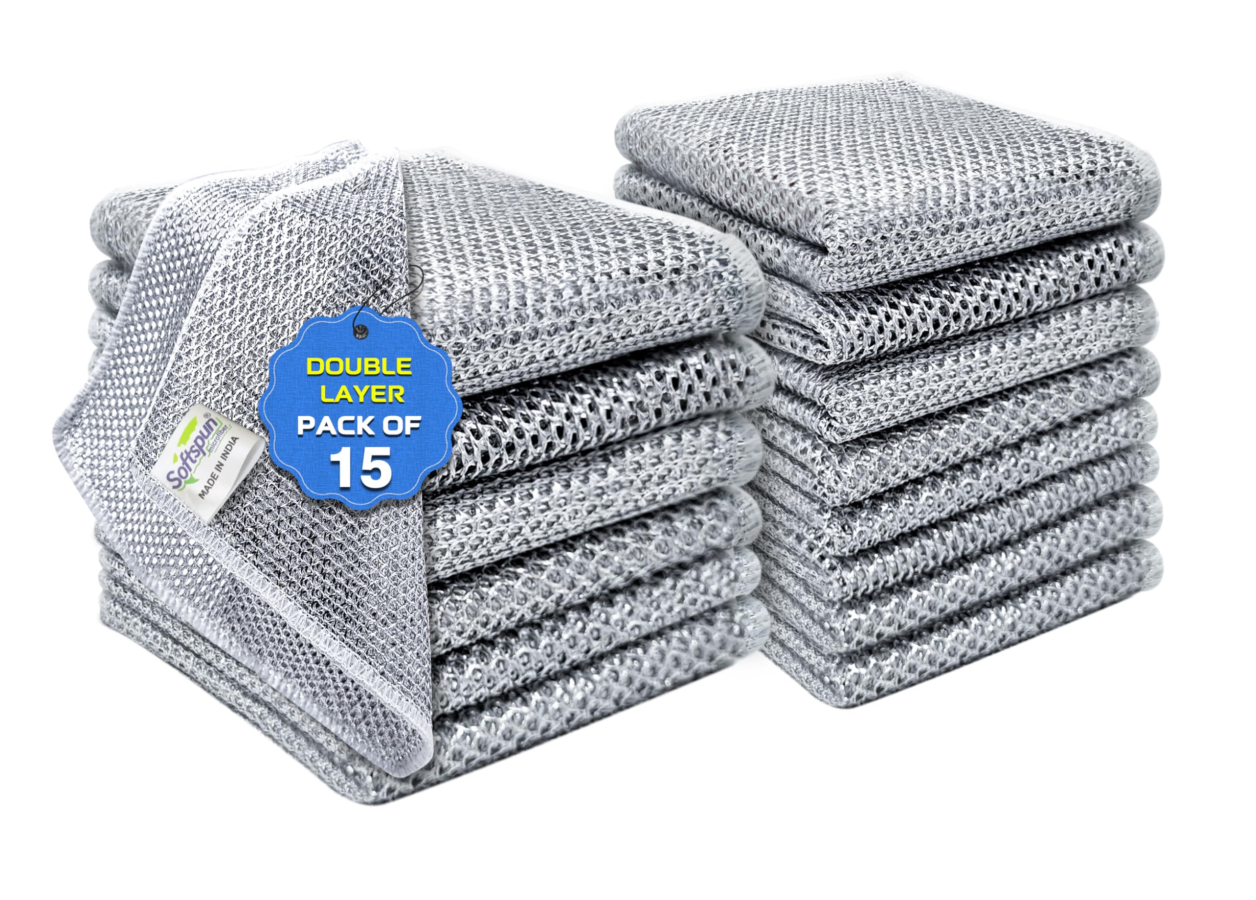 SOFTSPUN Stainless Steel Double Layer Mesh Wire Multipurpose Rags, 15 Pcs | for Wet & Dry, Easy Rinsing, Reusable | Dishwash Cleaning Cloth for Sink & Utensils. (B0D5VN1J6Q) Amazon Price History, Amazon Price Tracker