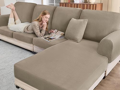 Miniatura 12 de Fundas de Sofá Seccional para Cojines de Sofá Cubierta de Sofá en Forma de L Lavable Suave Fundas de Cojines de Sofá Fundas Elásticas para Sofá con