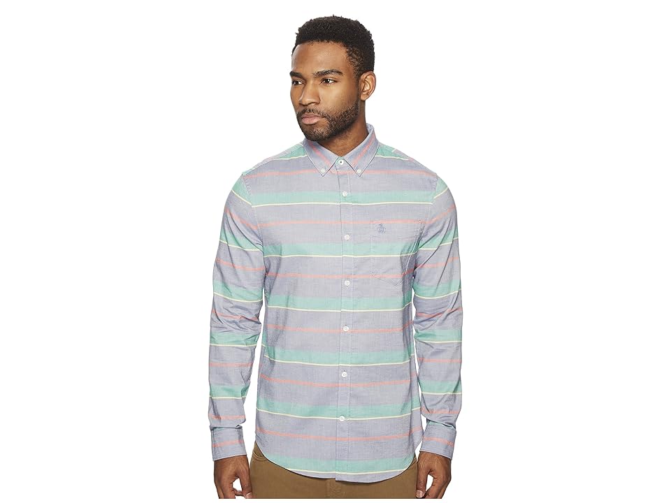 

Original Penguin Long Sleeve Stripe w/ Stretch Chambray Shirt (Dark Sapphire) Men's Long Sleeve Button Up