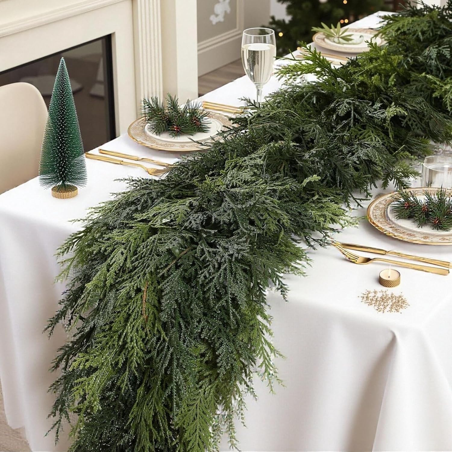 Christmas Norfolk Pine Garland, Real Touch Realistic Artificial Greenery Garland for Table Centerpiece Mantel Staircase Xmas Holiday Home Indoor Outdoor Decor (Deluxe Garland, 6 FT)