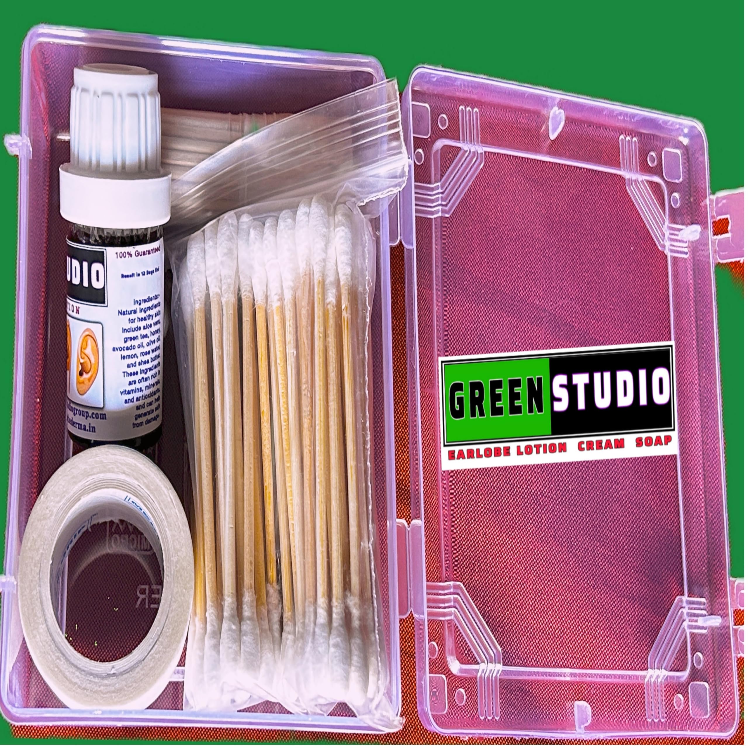 GreenStudio Big Earhole Torn Ears Pasting solution pack of 15ml for 150 Ears, 1 Bottle with toothpick surgical tape Earbudsand Storage Plastic Box-picture-25