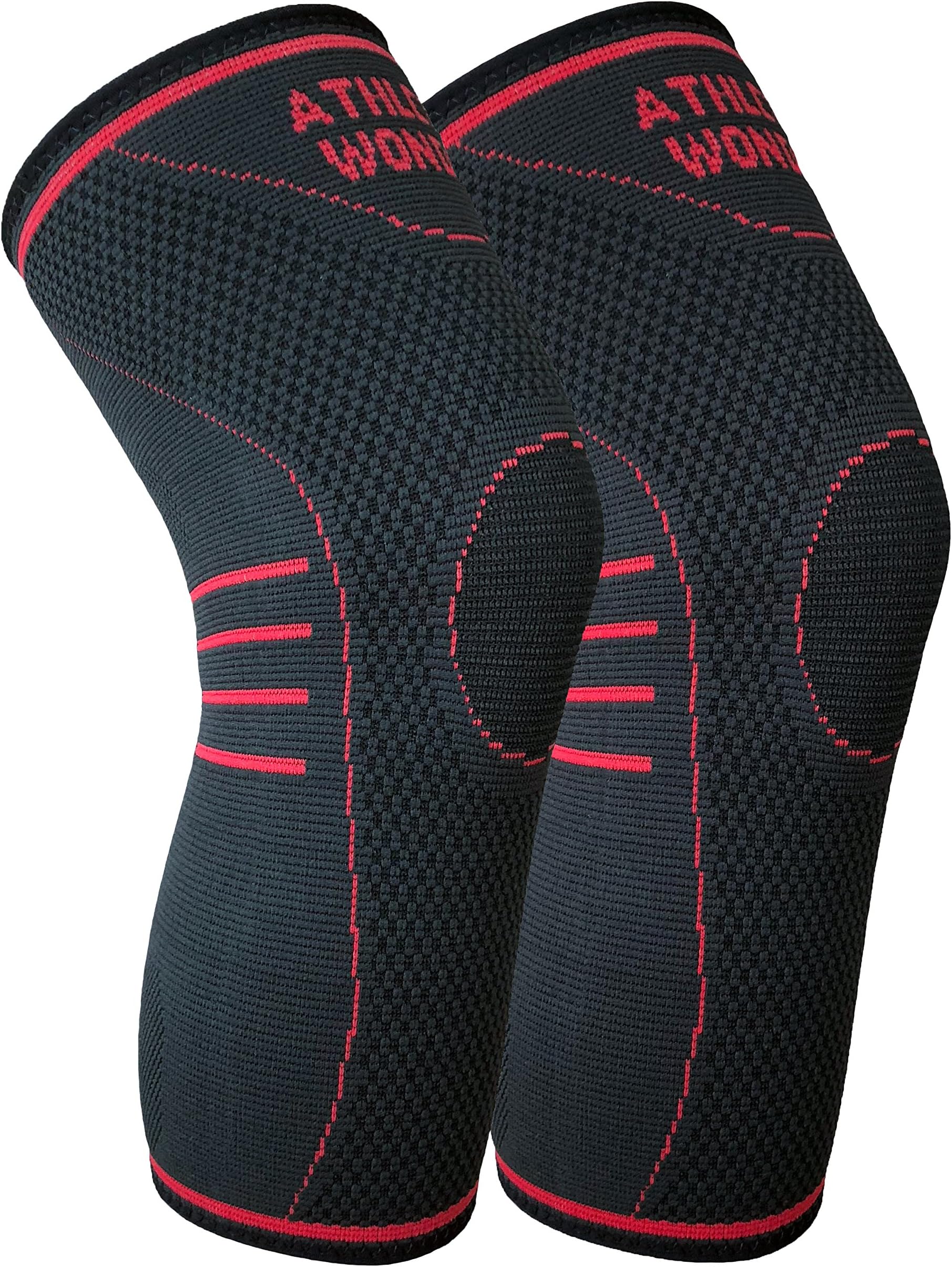 Athletic Wonder Bamboo Charcoal Copper Infused Compression Knee Sleeve Recovery Brace (1 Pair) - Large - Black/Red