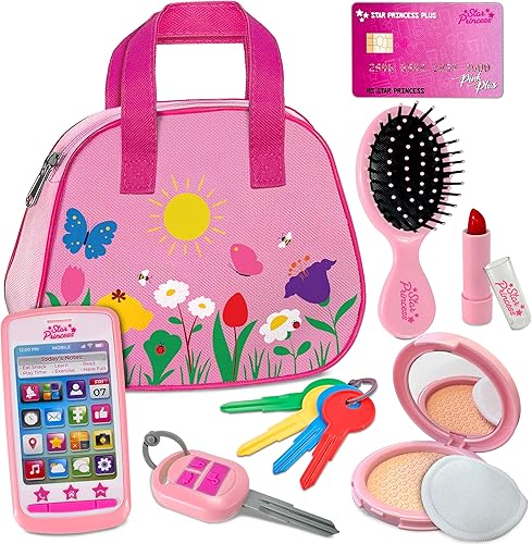 Bolsa de juego para niños pequeños  Juguetes para niñas pequeñas de 2 a 3 años con accesorios, maquillaje de simulación, llaves, teléfono