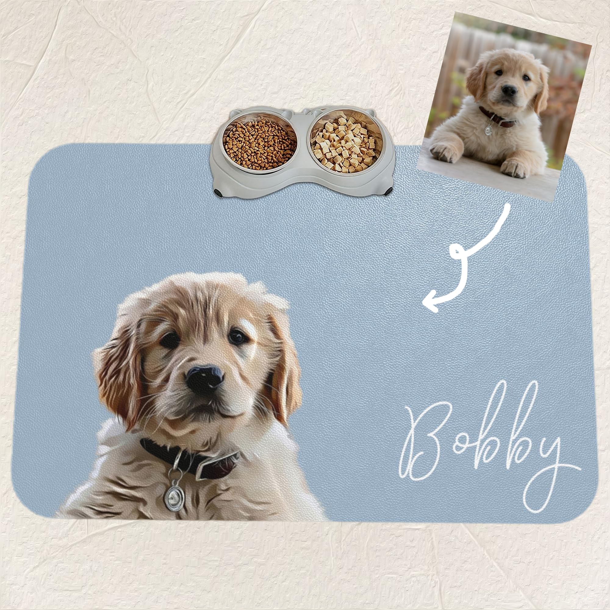 Personalised Pet Feeding Mat, Custom Dog Cat Feeding Mat – Custom Pet Photo with Name Design Non-Slip Food Bowl Placemat for Dogs Cats – Customised Gift for Pet Owners — image 1
