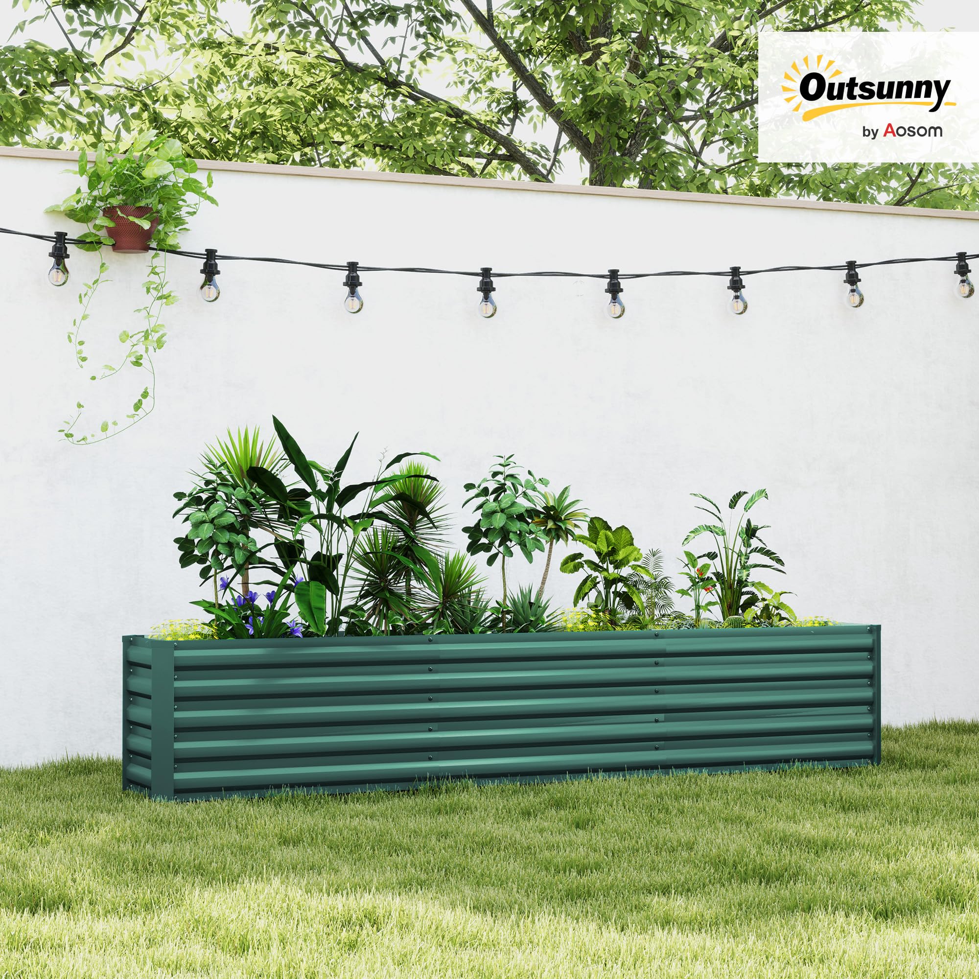 Outsunny Letto per Orto Rialzato da Esterno 394L, Fioriera da Balcone in Acciaio Galvanizzato con Fondo Aperto, per Piante, Fiori e Verdure, 240x40x45cm, Verde