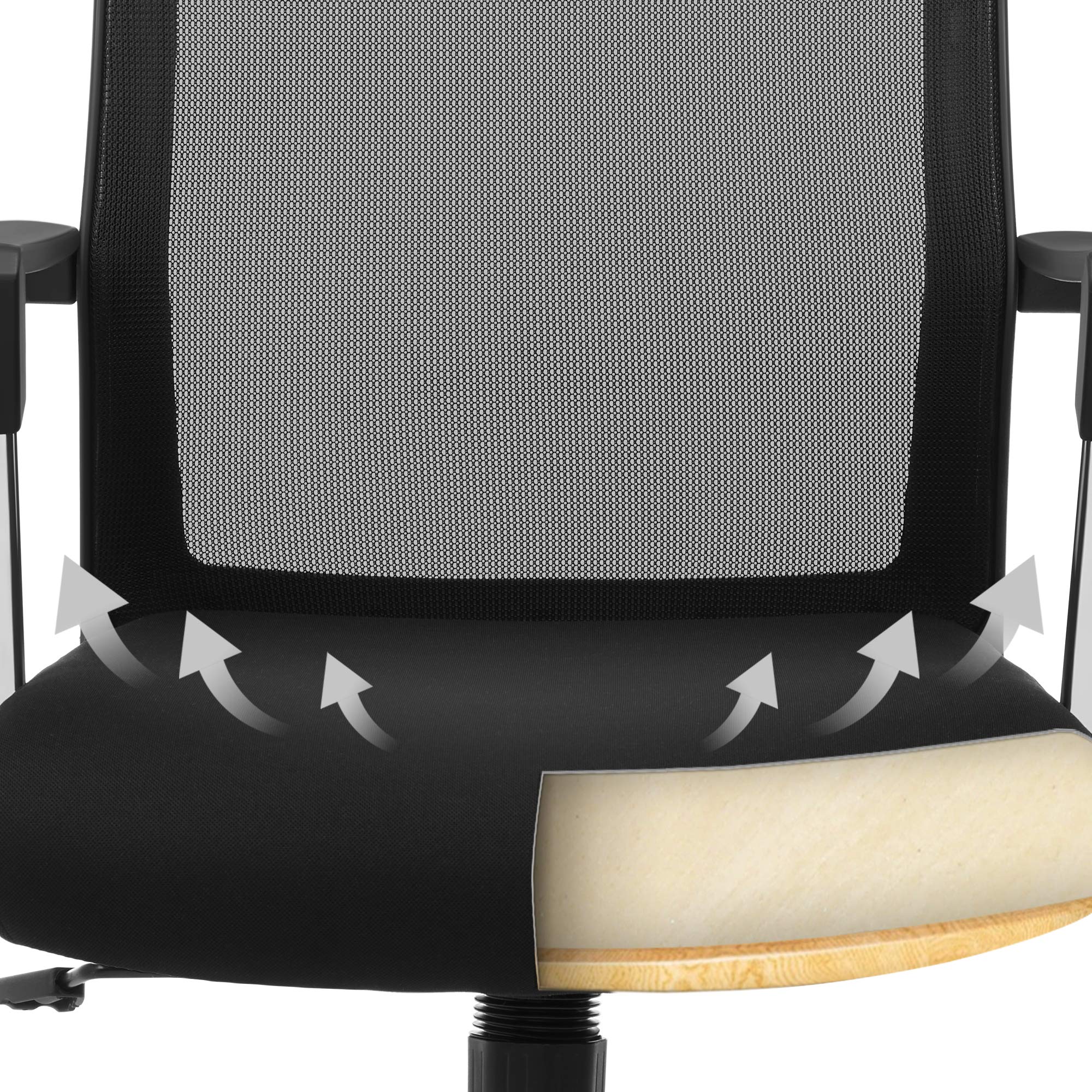 SONGMICS Girevole, Sedia da Scrivania a Rete, Altezza Regolabile, Inclinazione ad Ondeggiamento, Max Portata 150 kg, per Studio Ufficio, Nero OBN83B, Metallo, 6155102