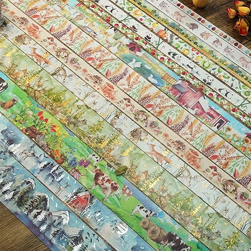 Miniatura 2 de YUBBAEX Juego de 17 rollos de cinta Washi Forest Washi de lámina dorada ancha para enmascarar campos de montaña, animales, cintas decorativas para